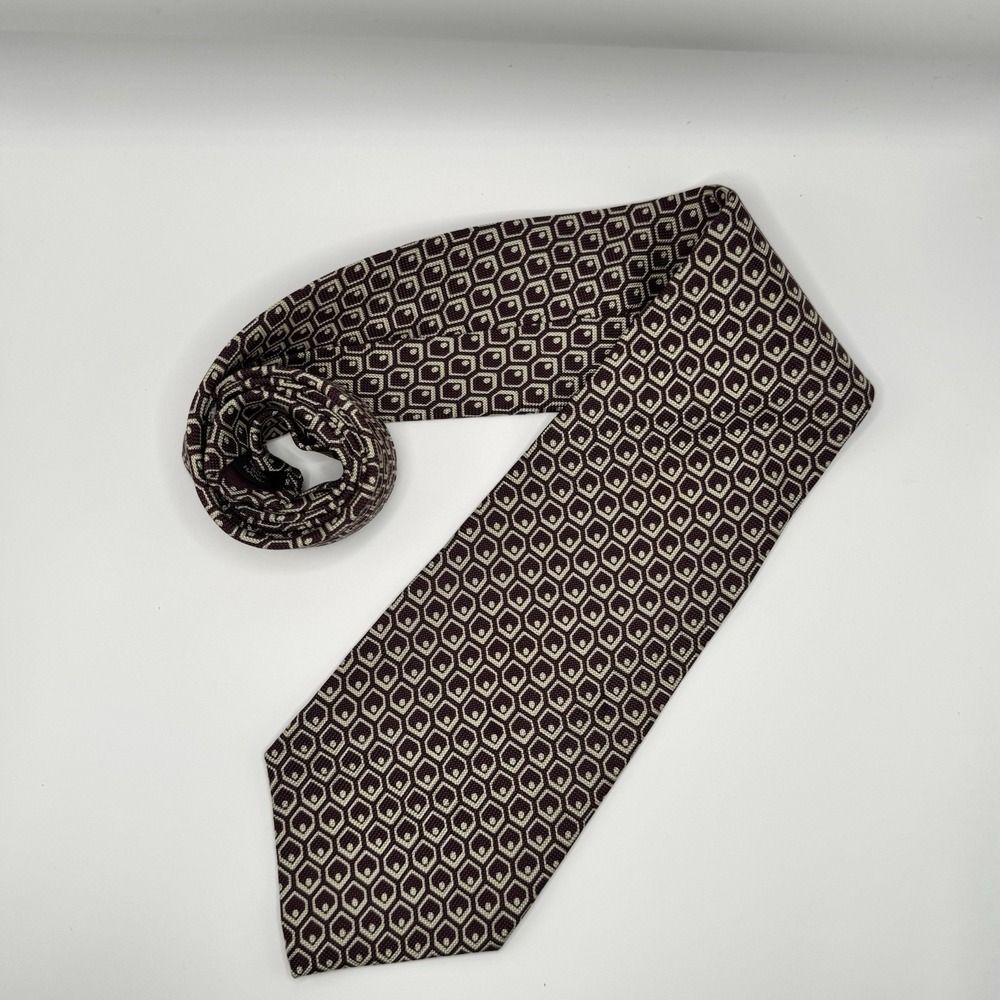 Polo Ralph Lauren‎ Tie Burgundy Geometric Hand Made In USA Vintage